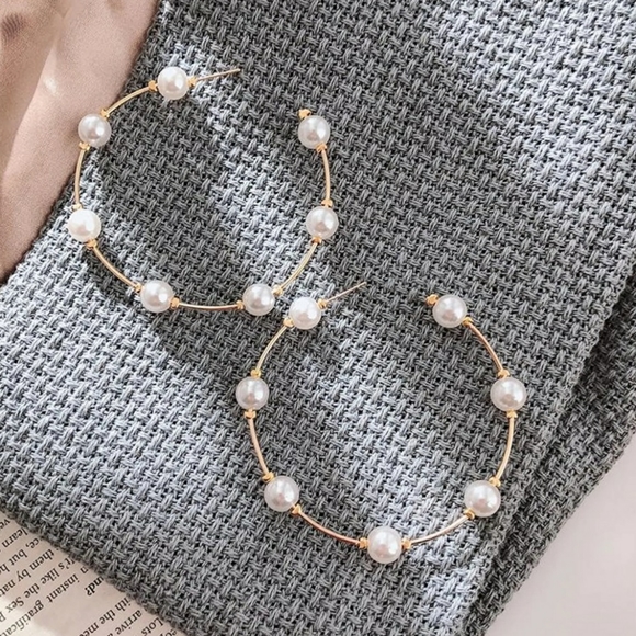 Fashion Jewelry Jewelry - I'll Try & Restock Faux Pearl Hoop Earrings, Gold Tone